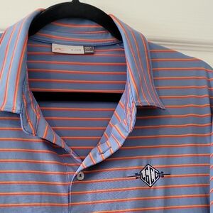 KJUS Blue and Orange/Red Striped Men's Polo